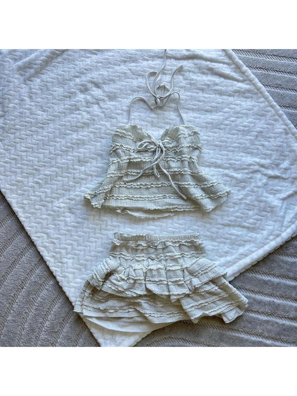 White ruffle set from SHEIN in XS #ruffles #matching